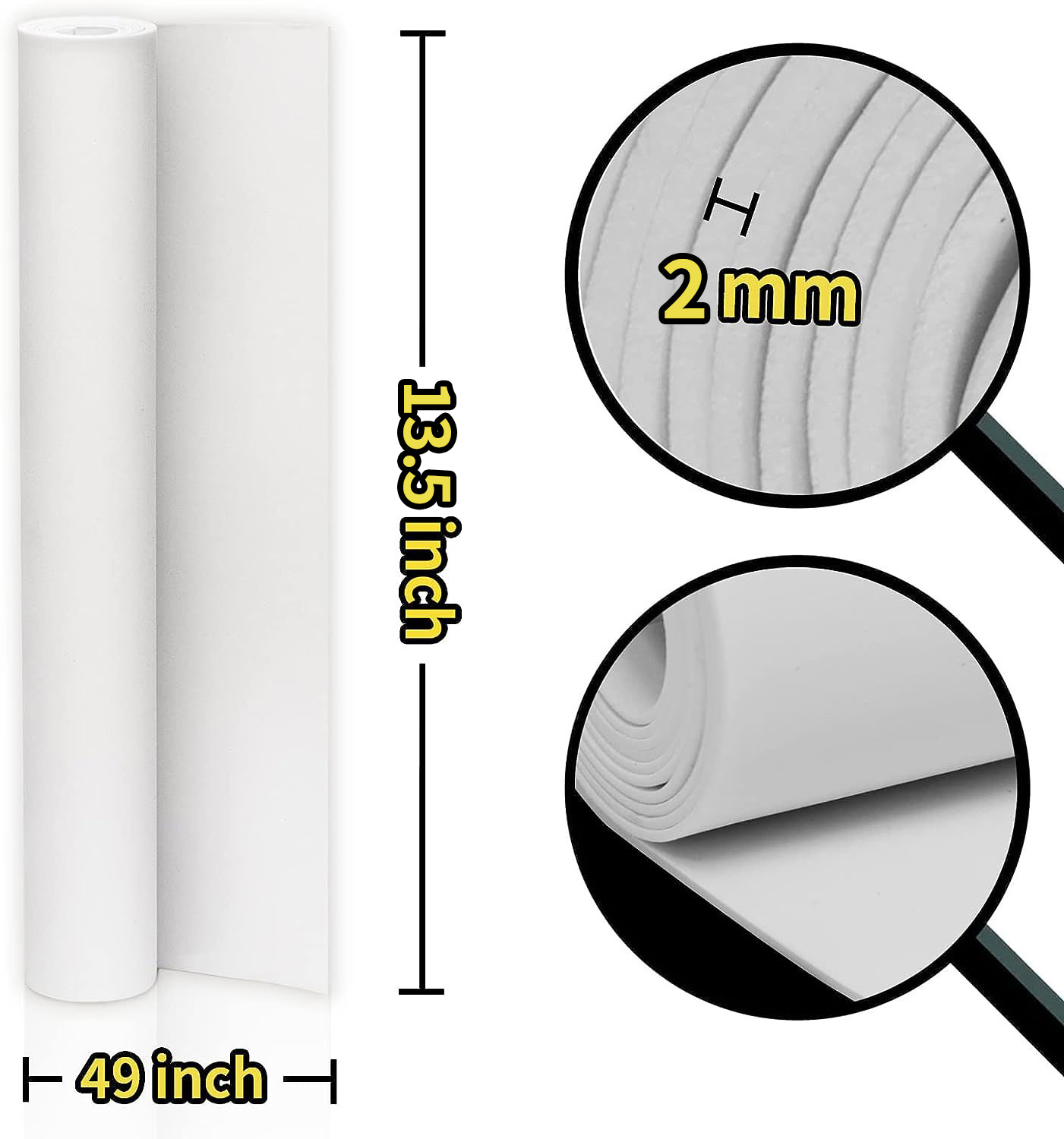 White Eva Foam Cosplay Sheets Roll Premium Eva Craft Foam 2mm Thick 13.5" x 49" High Density 86kg/m3 For Cosplay Costume Crafts DIY Projects By PAIDU