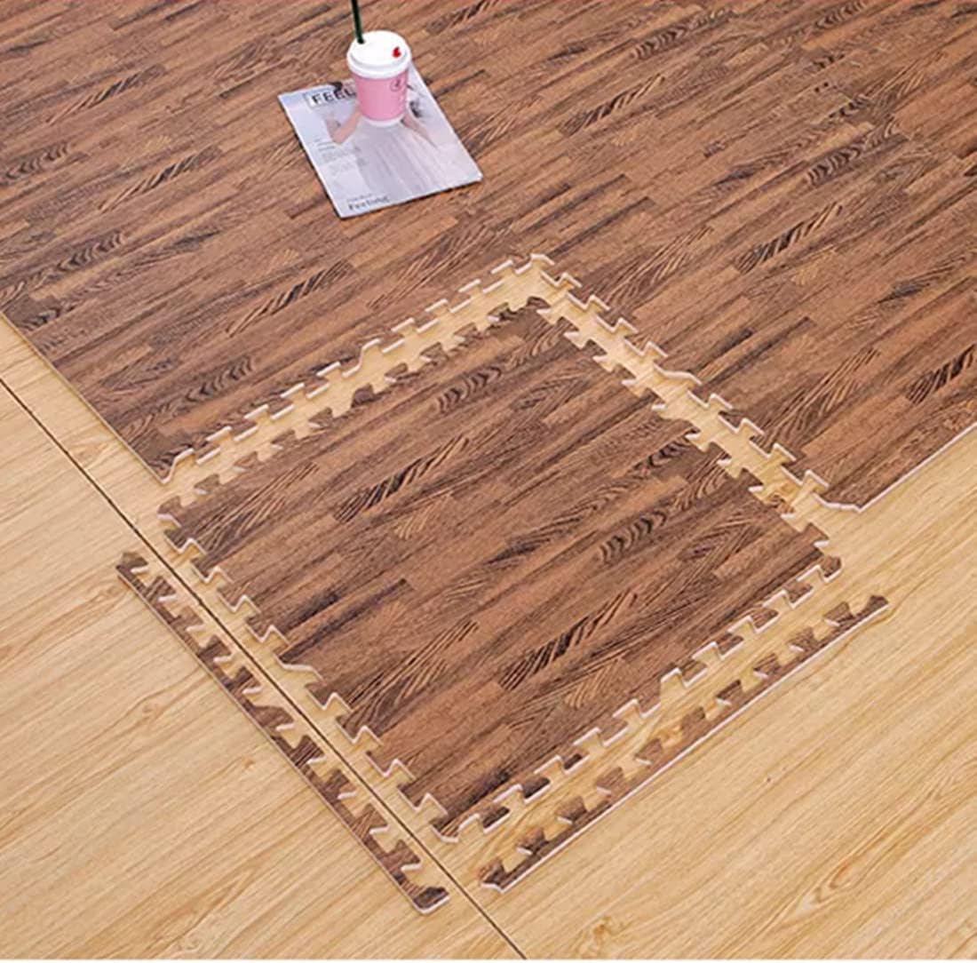 16pcs Interlocking Printed Wood Grain Eva Foam Mats Protective Floor Tiles Exercise Play Mat For Kids Room Parlor Bedroom Home 11.8" x 11.8" Wood Grain Brown By PAIDU